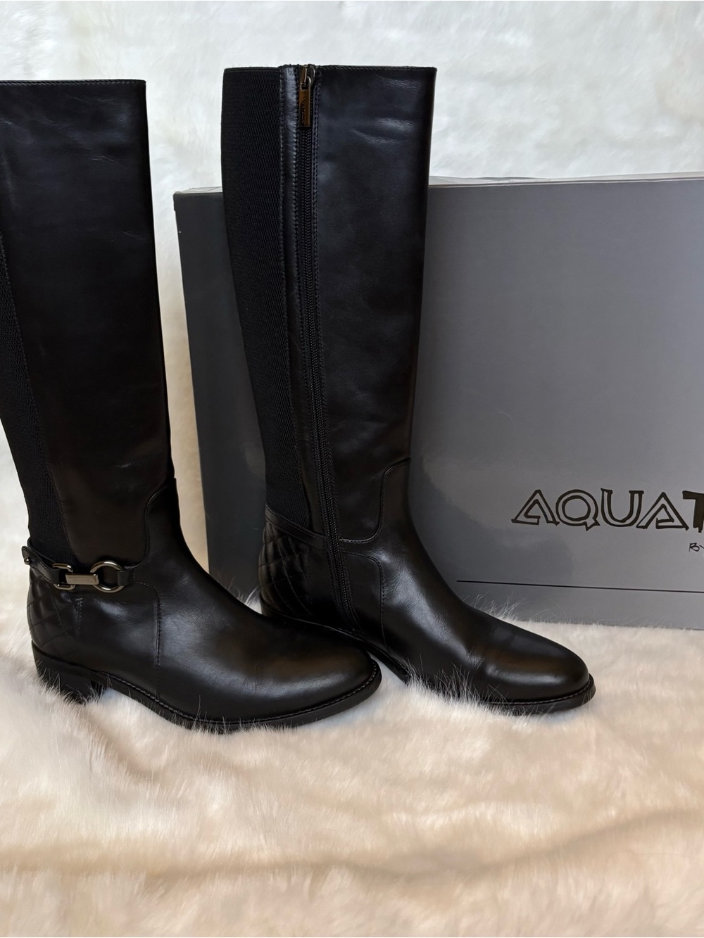 Aquatalia Black Leather Over-The-Knee Riding Boots with Bit Detail